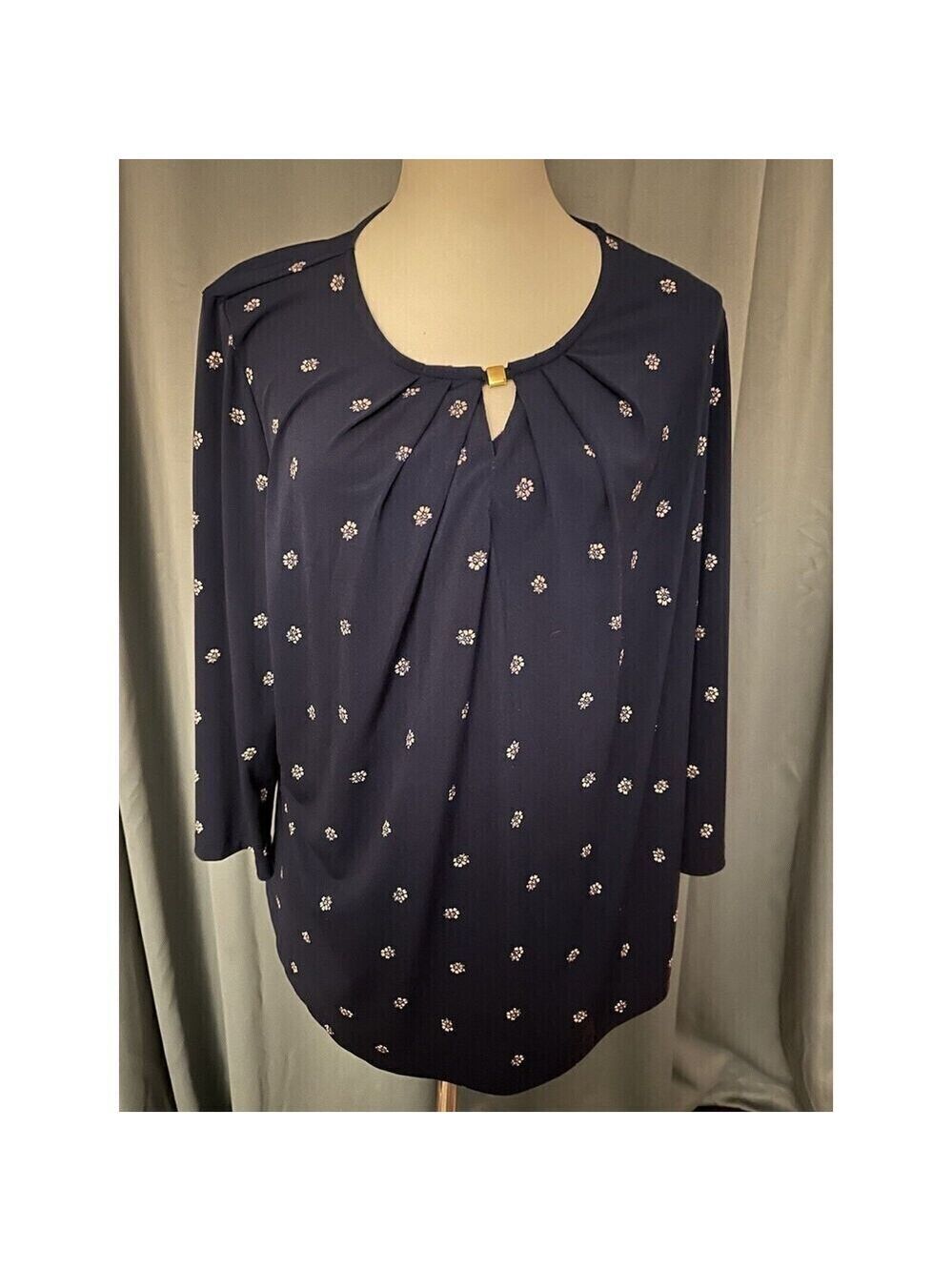 Liz Claiborne Womens PXXL Blouse Blue Floral Stylish Career Petite
